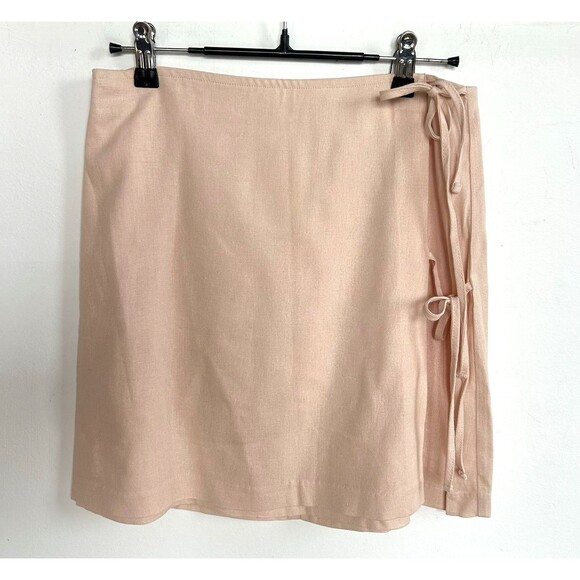 GB Pink Double Side Tie Lined Short Wrap Mini Skirt Linen Blend NEW Size S - Picture 1 of 5
